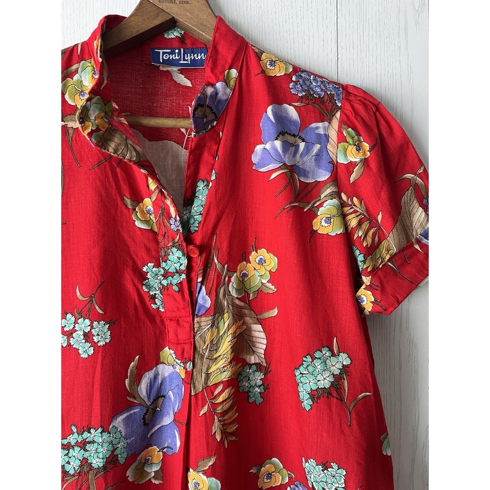 Vintage 70's Hawaiian Womens Tunic Cotton Gauze Shirt Dress S/M Toni Lynn Top - Picture 3 of 16